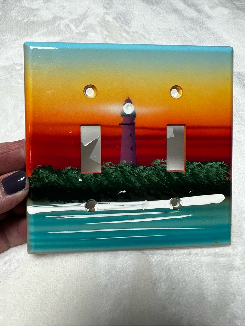 Hand-Painted Lighthouse Double Toggle Light Switch Cover - Sunset Colors